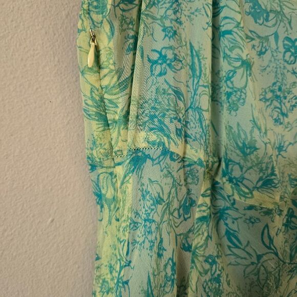 LA RUE 39 Floral Blue and Green Midi Dress Size 12P Y2K Fairycore 100% Silk - Picture 4 of 9